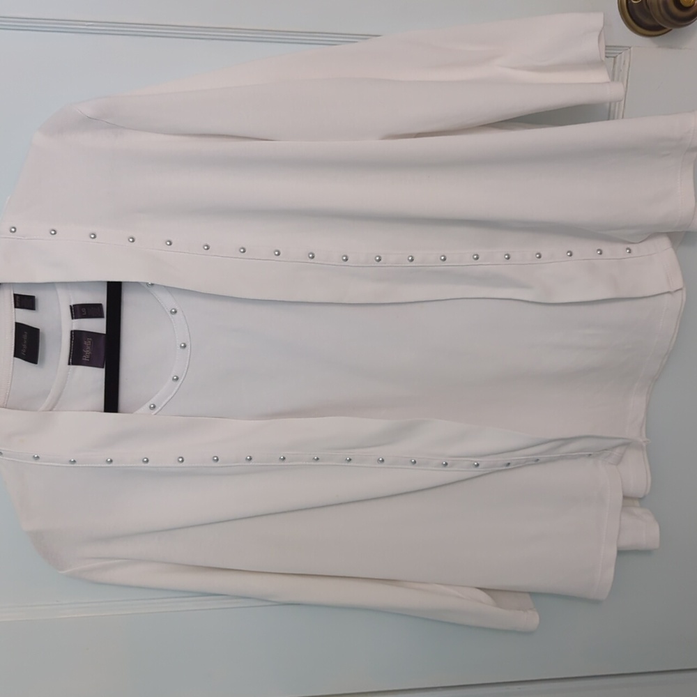 Rafaella Sz L Sleeveless Top with Coverup Jacket Silver Studs